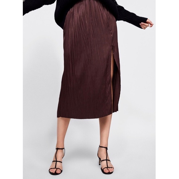 Zara Dresses & Skirts - Zara Accordion Pleated Wine Midi Skirt